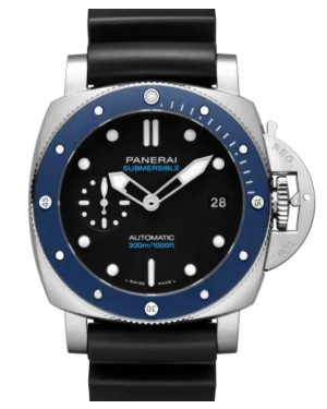Panerai Submersible Azzurro Stainless Steel 42mm Black Dial Rubber Strap PAM01209 Online Exclusive - BRAND NEW