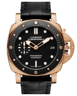 Panerai Submersible Red Gold with Ceramic 42mm Black Dial Alligator Leather Strap 42mm PAM00684 - BRAND NEW