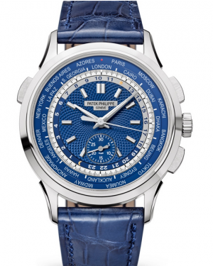 Patek Philippe Complications World Time Flyback Chronograph White Gold Blue Dial 5930G-001 