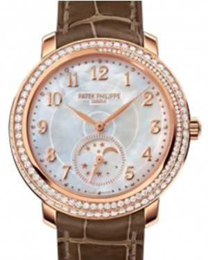 Patek Philippe Complications Diamond Ribbon Joaillerie Moon Phase Manual Winding Rose Gold Diamond Bezel 33.3mm White Mother of Pearl Dial Alligator Leather Strap 4968R-001 - BRAND NEW