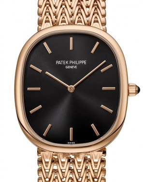 Patek Philippe Golden Ellipse Rose Gold Black Dial Bracelet 5738/1R-001
