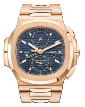 Patek Philippe Nautilus Flyback Chronograph Travel Time Rose Gold Blue Dial 5990/1R-001 - PRE-OWNED
