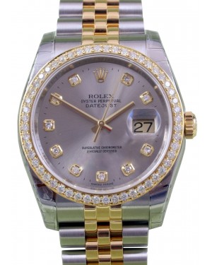 Rolex Datejust 36 Yellow Gold & Stainless Steel Silver Diamond Dial & Bezel 116233 - PRE-OWNED