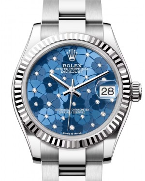 Rolex Datejust 31 White Gold/Steel Azzurro Blue Floral Motif Diamond Dial & Fluted Bezel Oyster Bracelet 278274 - BRAND NEW