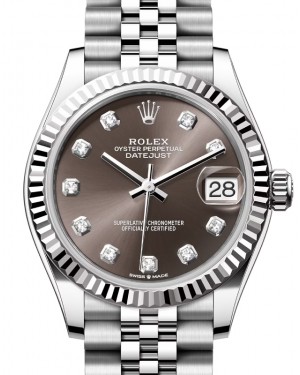 Rolex Datejust 31 White Gold/Steel Dark Grey Diamond Dial & Fluted Bezel Jubilee Bracelet 278274 - BRAND NEW