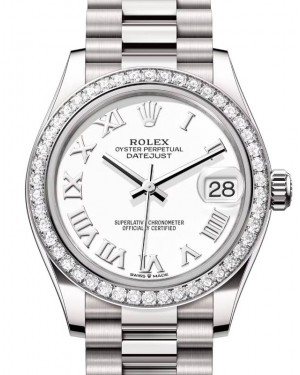 Rolex Datejust 31 White Gold White Roman Dial & Diamond Bezel President Bracelet 278289RBR - BRAND NEW