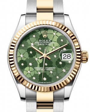 Rolex Datejust 31 Yellow Gold/Steel Olive Green Floral Motif Diamond Dial & Fluted Bezel Oyster Bracelet 278273 - BRAND NEW