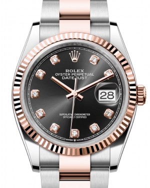 Rolex Datejust 36 Rose Gold/Steel Black Diamond Dial & Fluted Bezel Oyster Bracelet 126231 - BRAND NEW