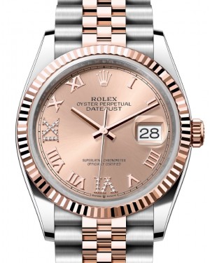 Rolex Datejust 36 Rose Gold/Steel Rose Roman Diamond VI Dial & Fluted Bezel Jubilee Bracelet 126231 - BRAND NEW