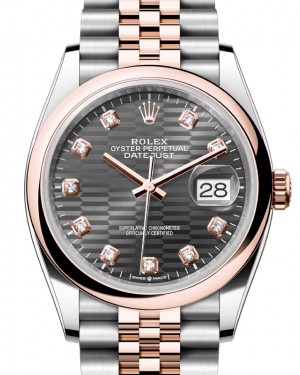 Rolex Datejust 36 Rose Gold/Steel Slate Fluted Motif Diamond Dial & Domed Bezel Jubilee Bracelet 126201 - BRAND NEW