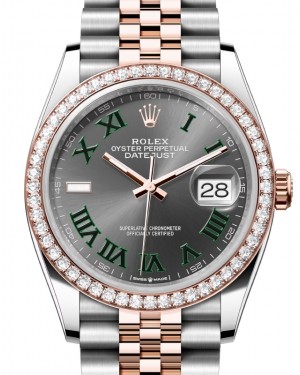 Rolex Datejust 36 Rose Gold/Steel "Wimbledon" Slate Roman Dial Diamond Bezel Jubilee Bracelet 126281RBR - BRAND NEW