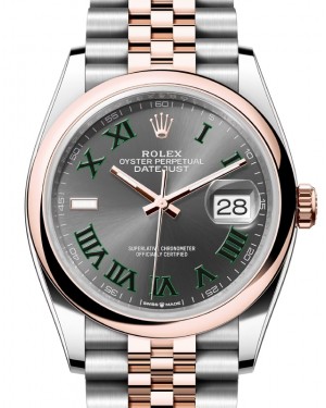 Rolex Datejust 36 Rose Gold/Steel "Wimbledon" Slate Roman Dial & Domed Bezel Jubilee Bracelet 126201 - BRAND NEW