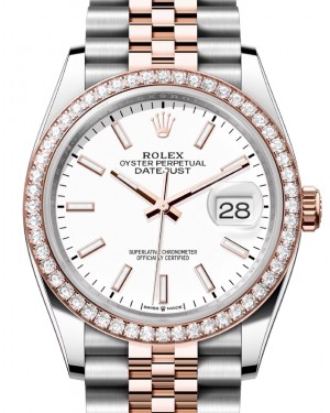 Rolex Datejust 36 Rose Gold/Steel White Index Dial & Diamond Bezel Jubilee Bracelet 126281RBR - BRAND NEW