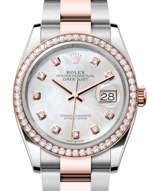 Rolex Datejust 36 Rose Gold/Steel White Mother of Pearl Diamond Dial & Diamond Bezel Oyster Bracelet 126281RBR - BRAND NEW
