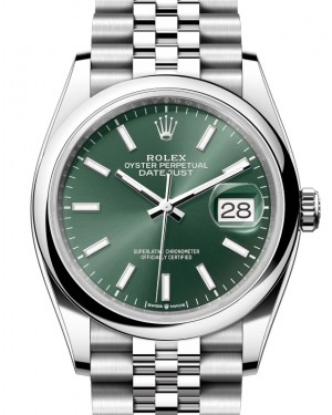 Rolex Datejust 36 Stainless Steel Mint Green Index Dial & Smooth Domed Bezel Jubilee Bracelet 126200 - BRAND NEW