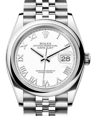 Rolex Datejust 36 Stainless Steel White Roman Dial & Smooth Domed Bezel Jubilee Bracelet 126200 - BRAND NEW
