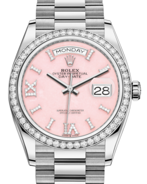 Rolex Day-Date 36 President White Gold Pink Opal Diamond Dial & Bezel 128349RBR