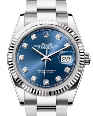 Rolex Datejust 36 White Gold/Steel Blue Diamond Dial & Fluted Bezel Oyster Bracelet 126234 - BRAND NEW