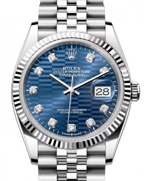 Rolex Datejust 36 White Gold/Steel Blue Fluted Motif Diamond Dial & Fluted Bezel Jubilee Bracelet 126234 - BRAND NEW