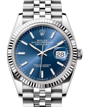 Rolex Datejust 36 White Gold/Steel Blue Index Dial & Fluted Bezel Jubilee Bracelet 126234 - BRAND NEW