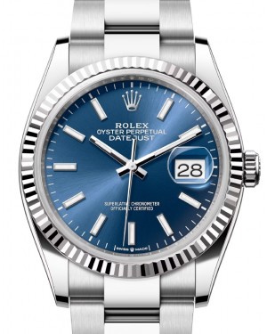 Rolex Datejust 36 White Gold/Steel Blue Index Dial & Fluted Bezel Oyster Bracelet 126234 - BRAND NEW