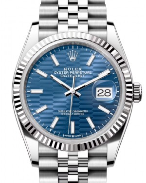 Rolex Datejust 36 White Gold/Steel Blue Fluted Motif Dial Fluted Bezel Jubilee Bracelet 126234 - BRAND NEW