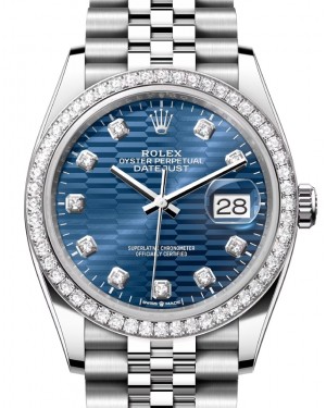Rolex Datejust 36 White Gold/Steel Bright Blue Fluted Motif Diamond Dial & Diamond Bezel Jubilee Bracelet 126284RBR - BRAND NEW