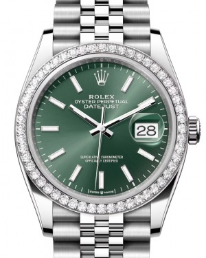 Rolex Datejust 36 White Gold/Steel Mint Green Index Dial Diamond Bezel Jubilee Bracelet 126284RBR - BRAND NEW