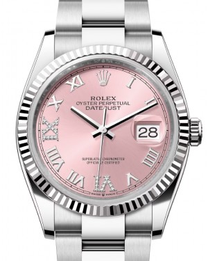 Rolex Datejust 36 White Gold/Steel Pink Roman & Diamond Dial & Fluted Bezel Oyster Bracelet 126234 - BRAND NEW