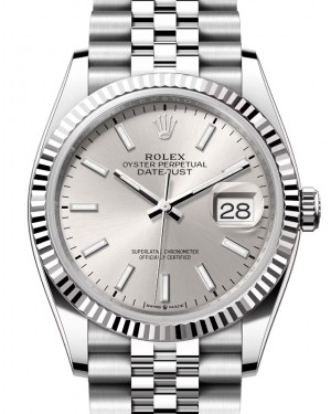 Rolex Datejust 36 White Gold/Steel Silver Index Dial & Fluted Bezel Jubilee Bracelet 126234 - BRAND NEW