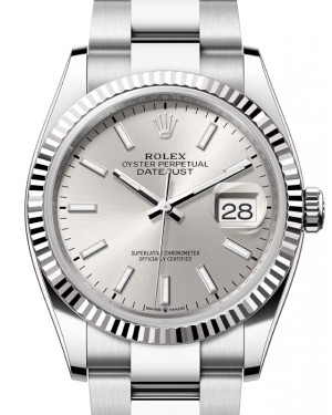 Rolex Datejust 36 White Gold/Steel Silver Index Dial & Fluted Bezel Oyster Bracelet 126234 - BRAND NEW