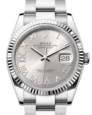 Rolex Datejust 36 White Gold/Steel Silver Roman & Diamond Dial & Fluted Bezel Oyster Bracelet 126234 - BRAND NEW