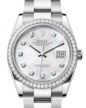 Rolex Datejust 36 White Gold/Steel White Mother of Pearl Diamond Dial & Diamond Bezel Oyster Bracelet 126284RBR - BRAND NEW
