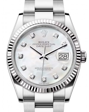 Rolex Datejust 36 White Gold/Steel White Mother of Pearl Diamond Dial & Fluted Bezel Oyster Bracelet 126234 - BRAND NEW