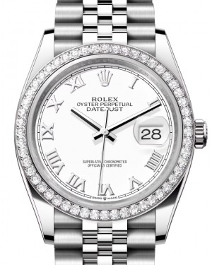 Rolex Datejust 36 White Gold/Steel White Roman Dial & Diamond Bezel Jubilee Bracelet 126284RBR - BRAND NEW