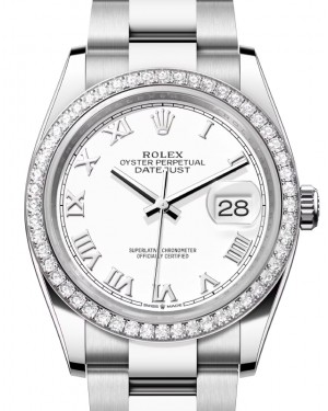 Rolex Datejust 36 White Gold/Steel White Roman Dial & Diamond Bezel Oyster Bracelet 126284RBR - BRAND NEW
