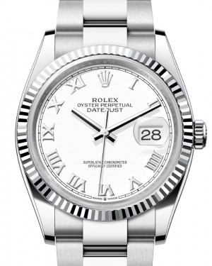 Rolex Datejust 36 White Gold/Steel White Roman Dial & Fluted Bezel Oyster Bracelet 126234 - BRAND NEW