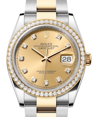 Rolex Datejust 36 Yellow Gold/Steel Champagne Diamond Dial & Diamond Bezel Oyster Bracelet 126283RBR - BRAND NEW
