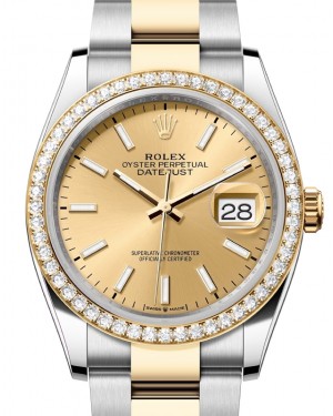 Rolex Datejust 36 Yellow Gold/Steel Champagne Index Dial & Diamond Bezel Oyster Bracelet 126283RBR - BRAND NEW
