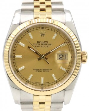 Rolex Datejust 36 Yellow Gold/Steel Champagne Index Dial Fluted Bezel Jubilee Bracelet 116233 - PRE-OWNED