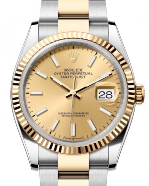 Rolex Datejust 36 Yellow Gold/Steel Champagne Index Dial & Fluted Bezel Oyster Bracelet 126233 - BRAND NEW