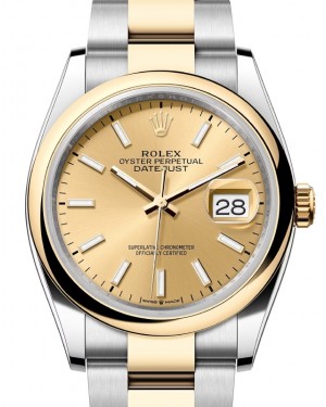 Rolex Datejust 36 Yellow Gold/Steel Champagne Index Dial & Smooth Domed Bezel Oyster Bracelet 126203 - BRAND NEW
