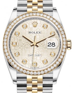 Rolex Datejust 36 Yellow Gold/Steel Silver Jubilee Diamond Dial & Diamond Bezel Jubilee Bracelet 126283RBR - BRAND NEW