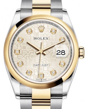Rolex Datejust 36 Yellow Gold/Steel Silver Jubilee Diamond Dial & Smooth Domed Bezel Oyster Bracelet 126203 - BRAND NEW