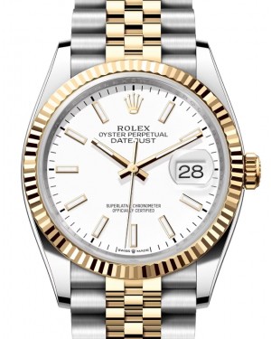 Rolex Datejust 36 Yellow Gold/Steel White Index Dial & Fluted Bezel Jubilee Bracelet 126233 - BRAND NEW
