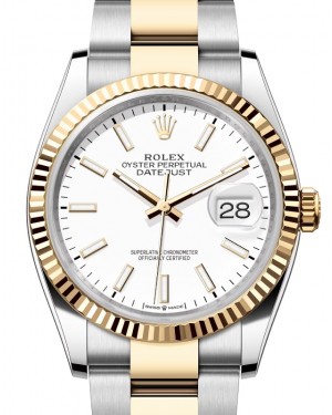 Rolex Datejust 36 Yellow Gold/Steel White Index Dial & Fluted Bezel Oyster Bracelet 126233 - BRAND NEW