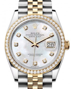 Rolex Datejust 36 Yellow Gold/Steel White Mother of Pearl Diamond Dial & Diamond Bezel Jubilee Bracelet 126283RBR - BRAND NEW