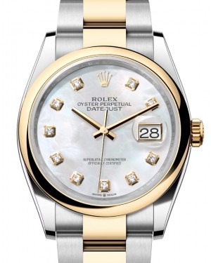Rolex Datejust 36 Yellow Gold/Steel White Mother of Pearl Diamond Dial & Smooth Domed Bezel Oyster Bracelet 126203 - BRAND NEW