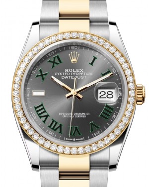 Rolex Datejust 36 Yellow Gold/Steel "Wimbledon" Slate Dial Diamond Bezel Oyster Bracelet 126283RBR - BRAND NEW