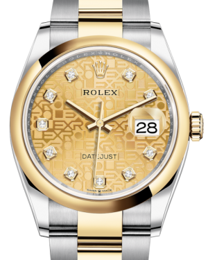 Rolex Datejust 36 Yellow Gold/Steel Champagne Jubilee Diamond Dial & Smooth Domed Bezel Oyster Bracelet 126203 - BRAND NEW